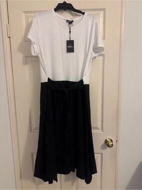 DKNY Two-Tone White and Black Maxi Dress